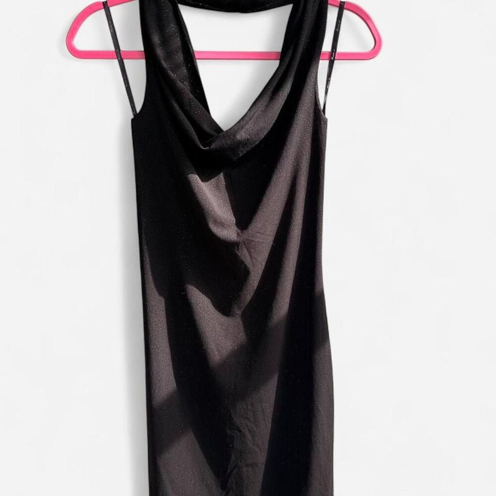 Forever-21 Women's Sparkly Black Cowl Neck Halter Backless Dress